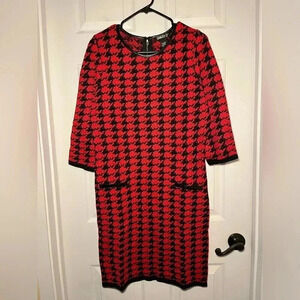 Gramercy 22 Size Medium 3/4 Sleeve Faux Leather Trim Zip Back Sweater Dress